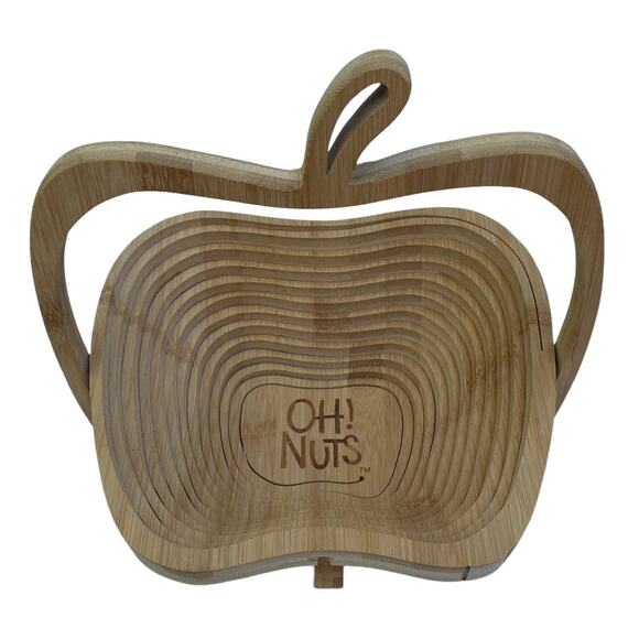 OH! NUTS Collapsible Hanging Bowl on Stand Trivet Apple Nut Fall Decor Wood - Picture 4 of 11